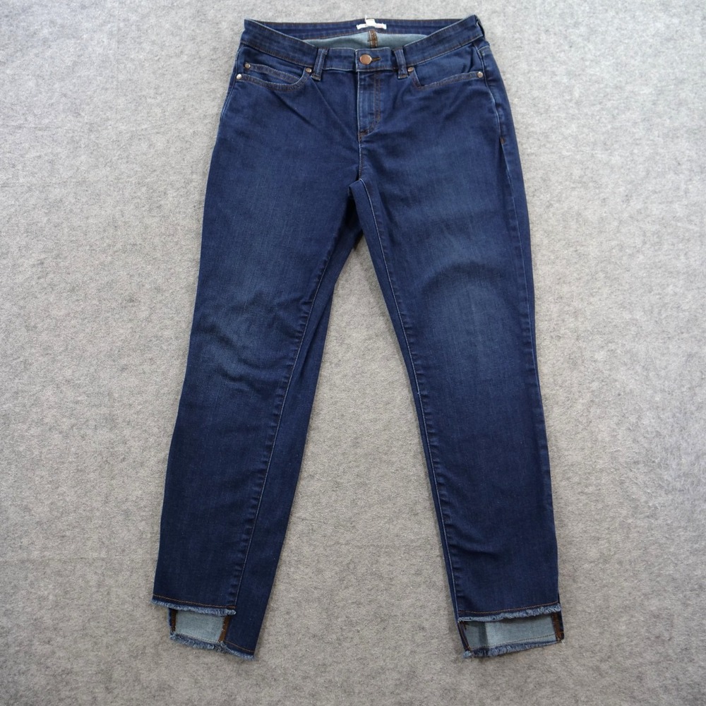 Eileen Fisher Jeans Womens 6 Blue Denim Slim Fit Casual Raw Hem High Rise
